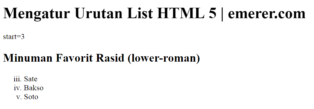 Mengatur Urutan List HTML 5 emerer.com