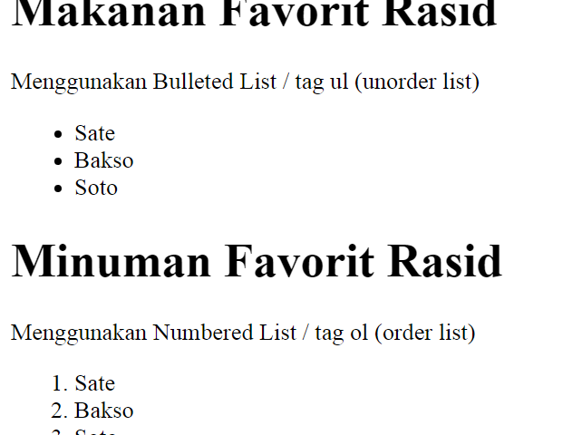 ara menggunakan Bulleted List dan Numbered pada List HTML 5  emerer.com